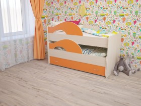 Кровать детская Радуга 1600 Млечный дуб/Оранжевый в Выборге - vyborg.katalogmebeli.com | фото