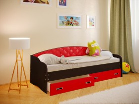 Кровать Софа-7 с мягкой спинкой (800х2000) Венге/Красный в Выборге - vyborg.katalogmebeli.com | фото