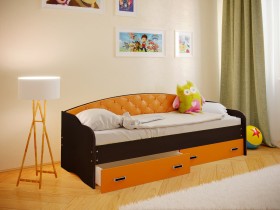 Кровать Софа-8 с мягкой спинкой (900х1900) Венге/Оранжевый в Выборге - vyborg.katalogmebeli.com | фото