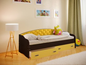 Кровать Софа-8 с мягкой спинкой (900х2000) Венге/Желтый в Выборге - vyborg.katalogmebeli.com | фото