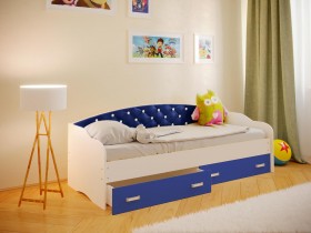 Кровать Софа-8 с мягкой спинкой со стразами (900х2000) Белый/Синий в Выборге - vyborg.katalogmebeli.com | фото