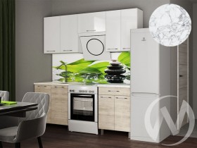 Кухня Нора 2.0м (корпус белый/белый, дуб шале светлый) 26мм мрамор итальянский в Выборге - vyborg.katalogmebeli.com | фото