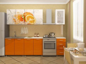 Кухонный гарнитур 2,0м Апельсин (Белый/Оранжевый металлик/Фотопечать апельсин) в Выборге - vyborg.katalogmebeli.com | фото